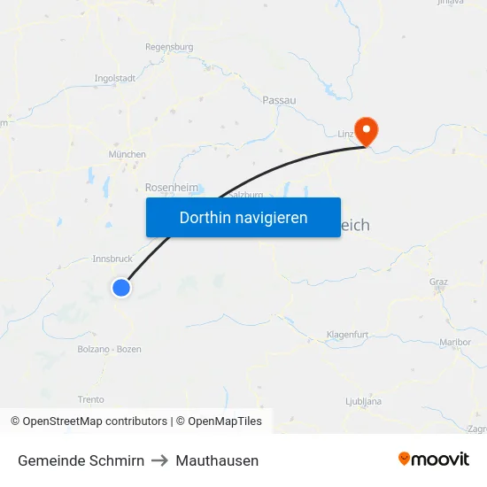 Gemeinde Schmirn to Mauthausen map