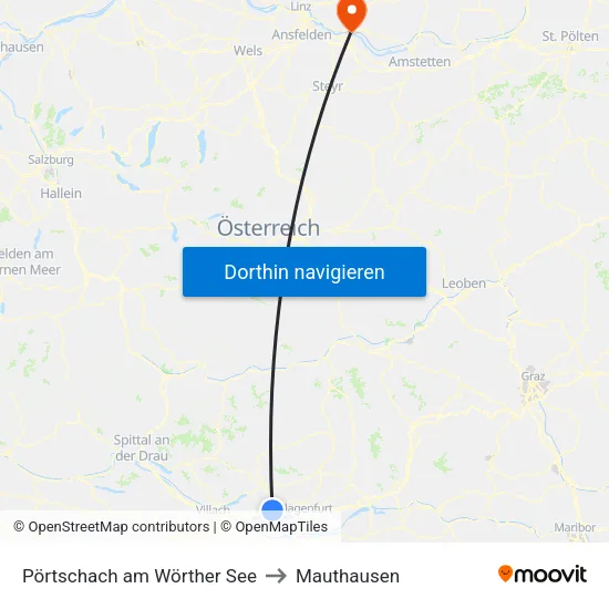 Pörtschach am Wörther See to Mauthausen map