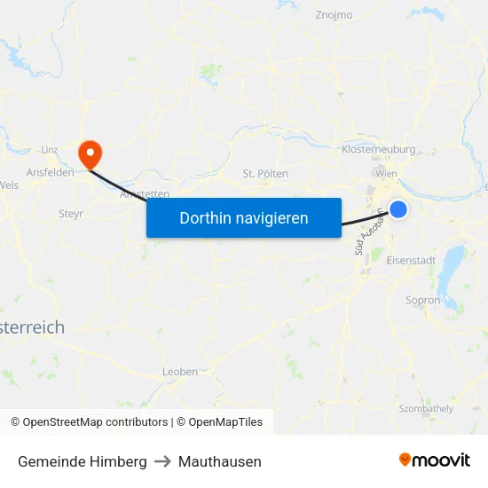 Gemeinde Himberg to Mauthausen map