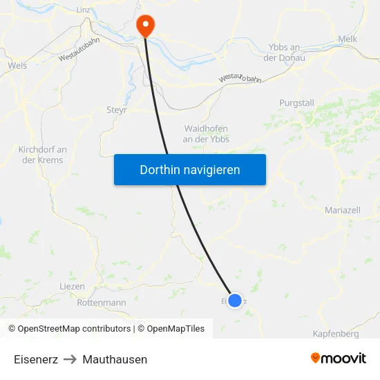 Eisenerz to Mauthausen map