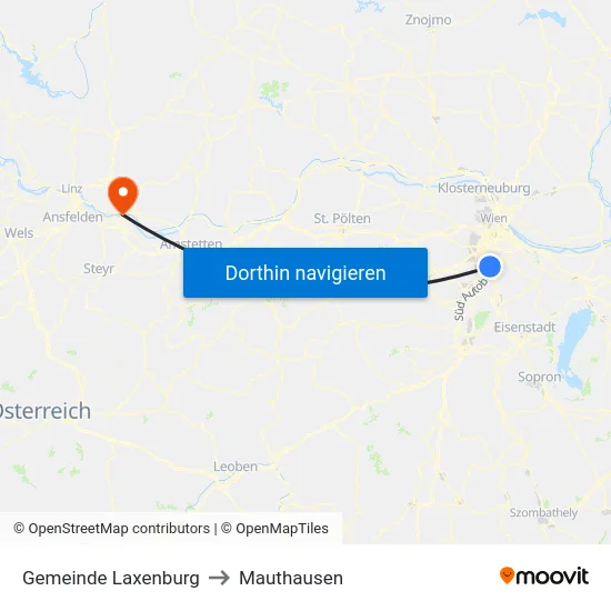 Gemeinde Laxenburg to Mauthausen map