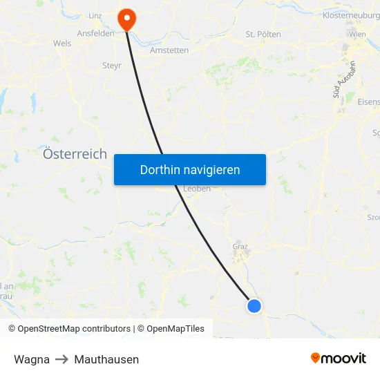 Wagna to Mauthausen map