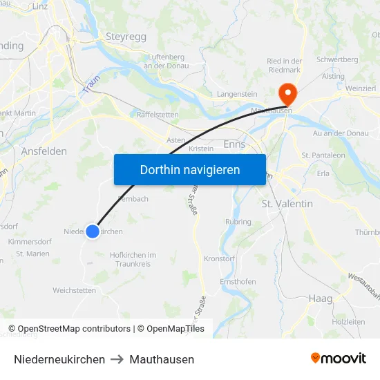 Niederneukirchen to Mauthausen map