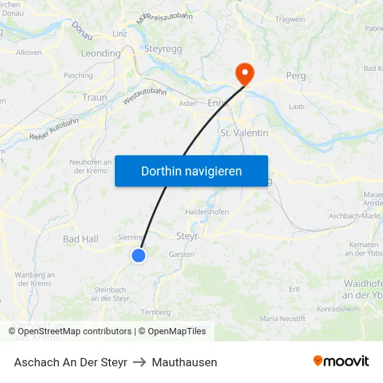 Aschach An Der Steyr to Mauthausen map