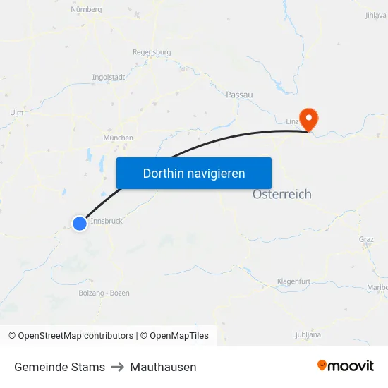 Gemeinde Stams to Mauthausen map