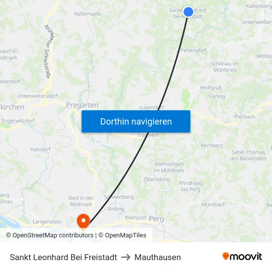 Sankt Leonhard Bei Freistadt to Mauthausen map