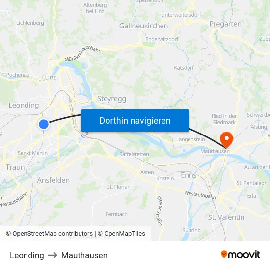 Leonding to Mauthausen map