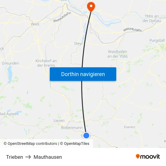 Trieben to Mauthausen map