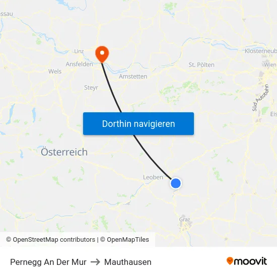 Pernegg An Der Mur to Mauthausen map