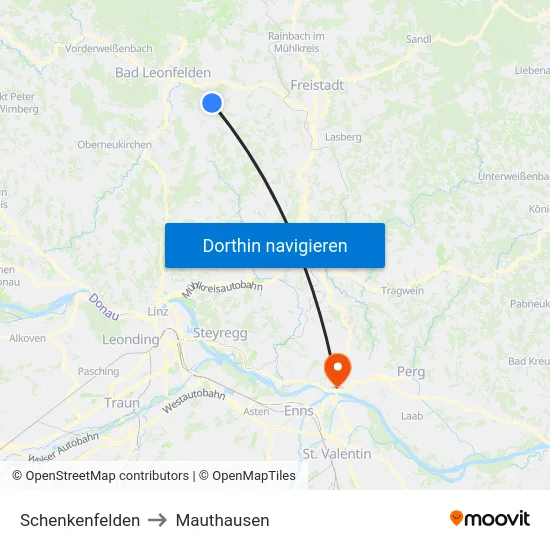 Schenkenfelden to Mauthausen map