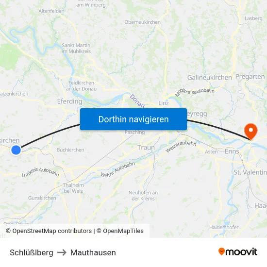 Schlüßlberg to Mauthausen map