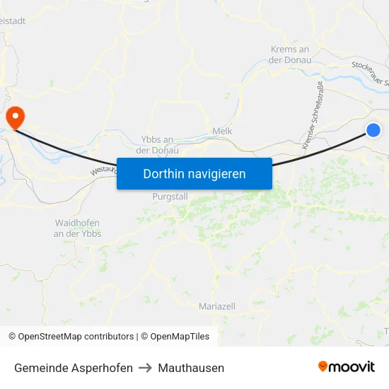 Gemeinde Asperhofen to Mauthausen map