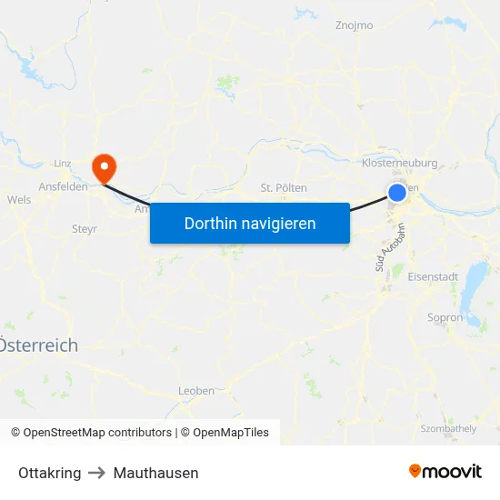Ottakring to Mauthausen map