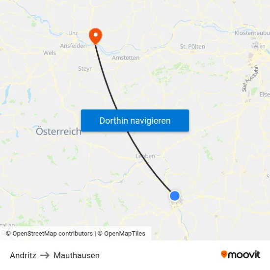 Andritz to Mauthausen map