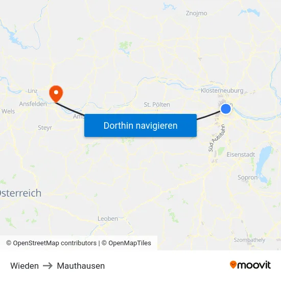 Wieden to Mauthausen map