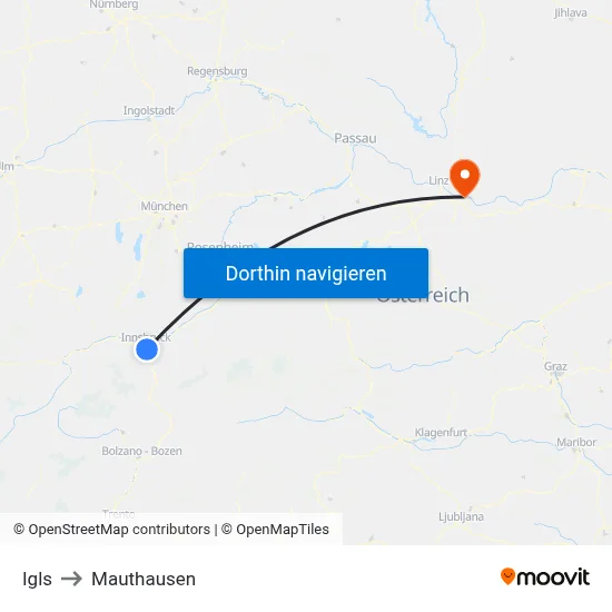 Igls to Mauthausen map