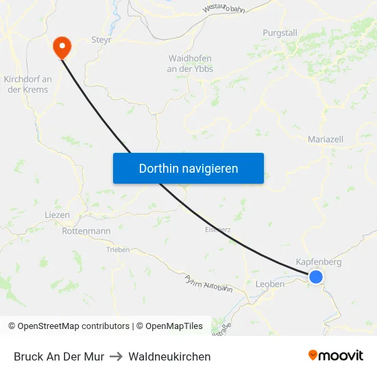 Bruck An Der Mur to Waldneukirchen map