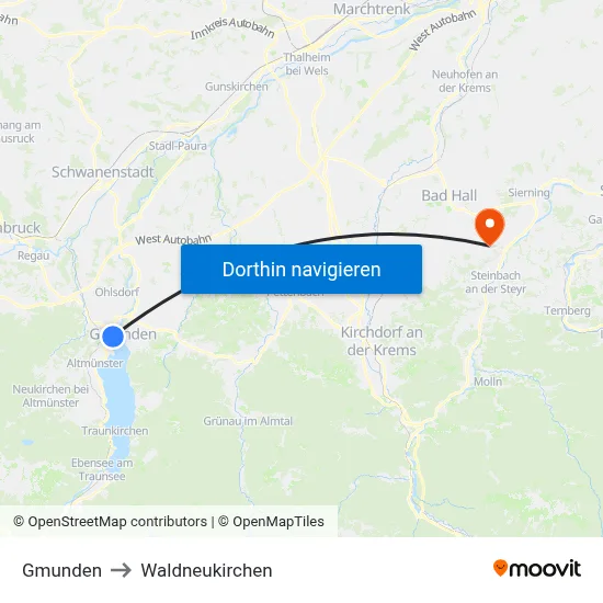 Gmunden to Waldneukirchen map