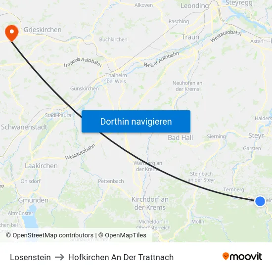 Losenstein to Hofkirchen An Der Trattnach map