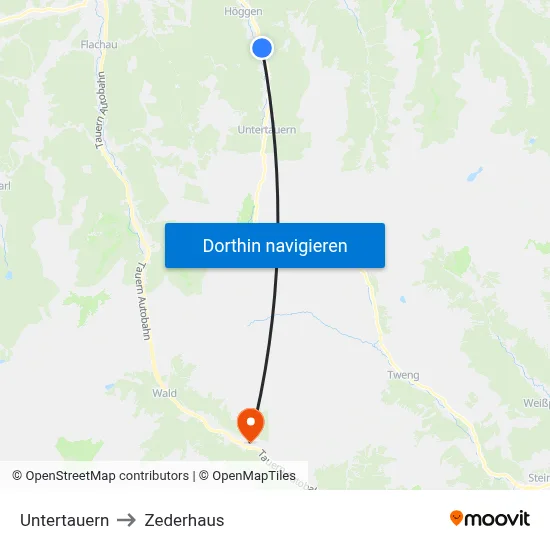 Untertauern to Zederhaus map