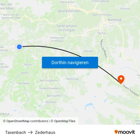 Taxenbach to Zederhaus map
