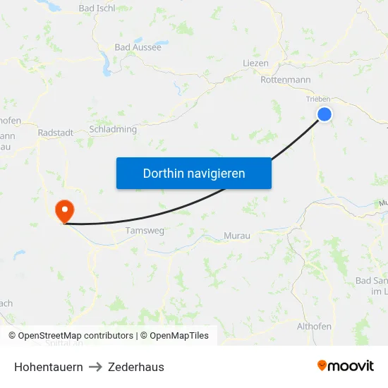 Hohentauern to Zederhaus map