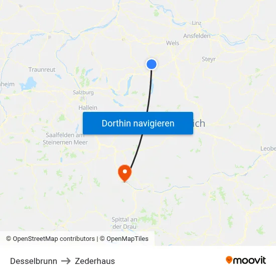 Desselbrunn to Zederhaus map