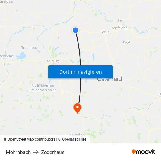 Mehrnbach to Zederhaus map
