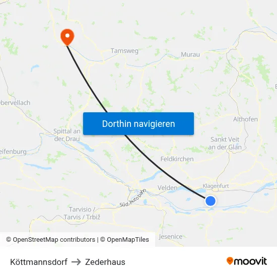 Köttmannsdorf to Zederhaus map