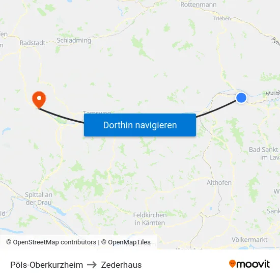 Pöls-Oberkurzheim to Zederhaus map