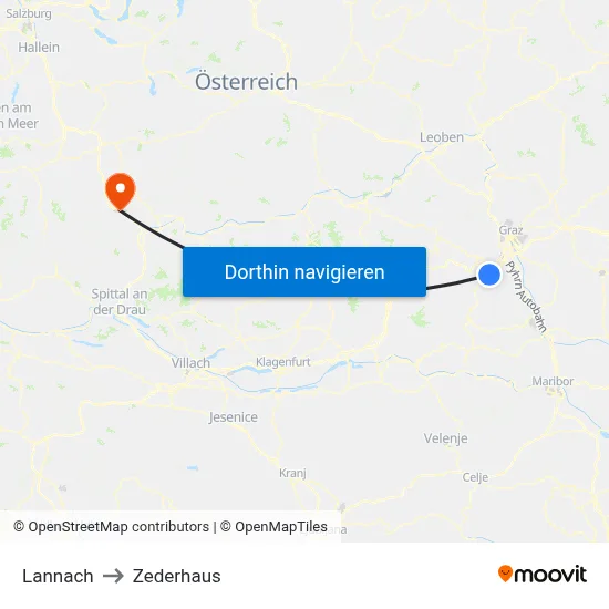 Lannach to Zederhaus map