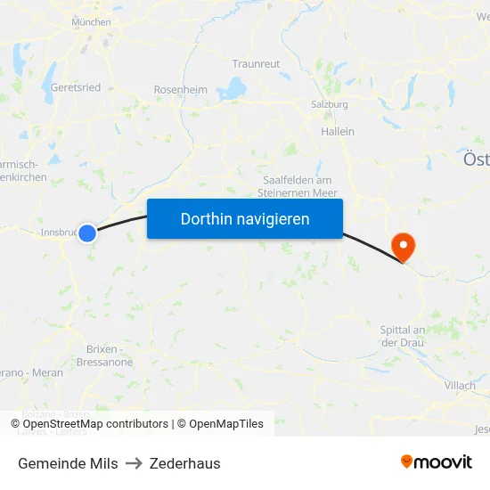 Gemeinde Mils to Zederhaus map