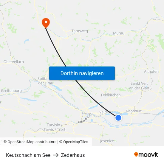 Keutschach am See to Zederhaus map