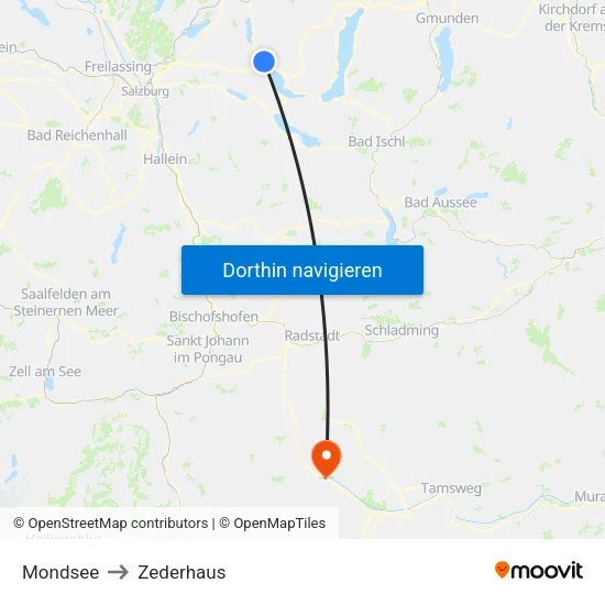 Mondsee to Zederhaus map