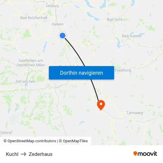 Kuchl to Zederhaus map