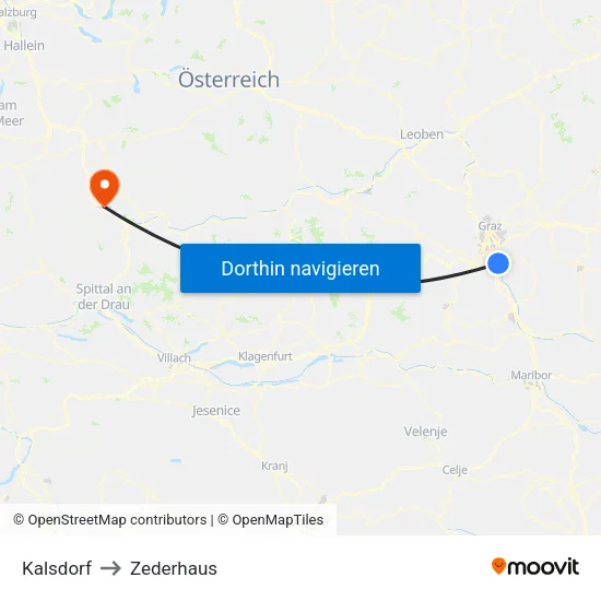 Kalsdorf to Zederhaus map