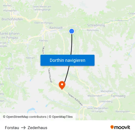 Forstau to Zederhaus map