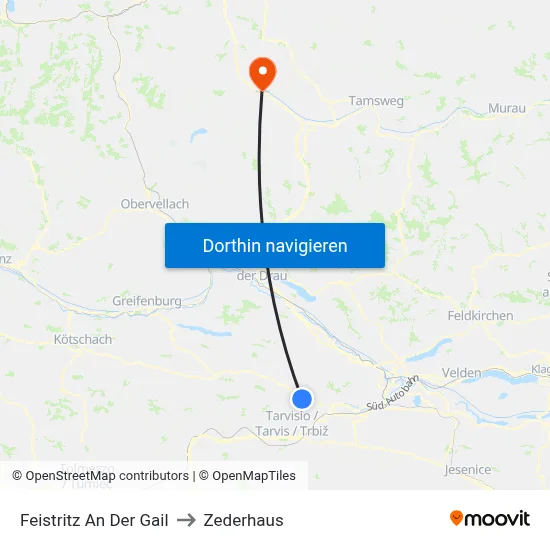 Feistritz An Der Gail to Zederhaus map
