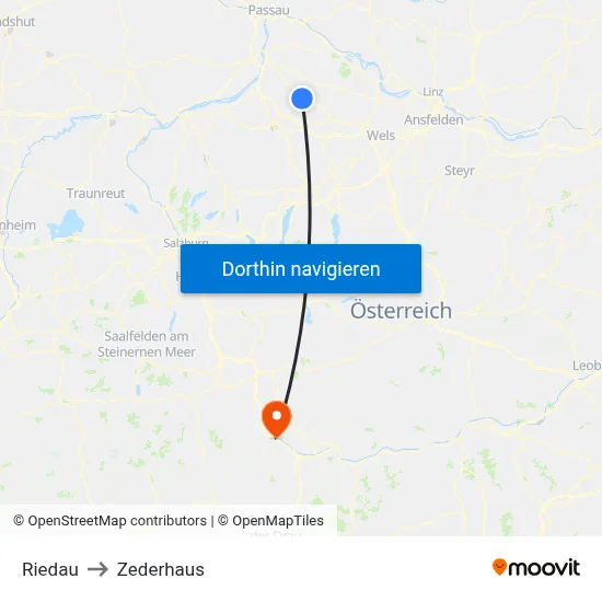 Riedau to Zederhaus map
