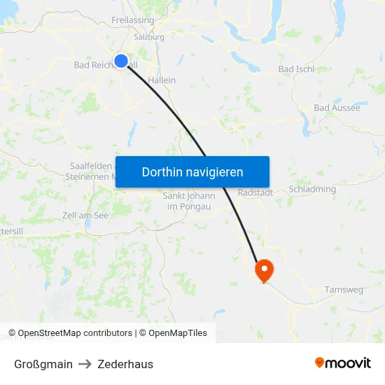 Großgmain to Zederhaus map