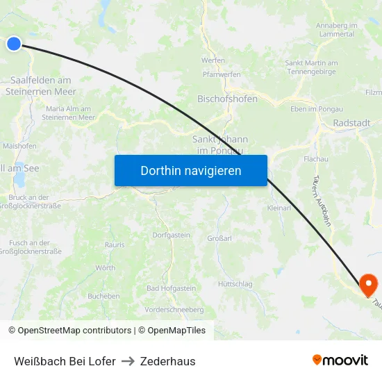 Weißbach Bei Lofer to Zederhaus map