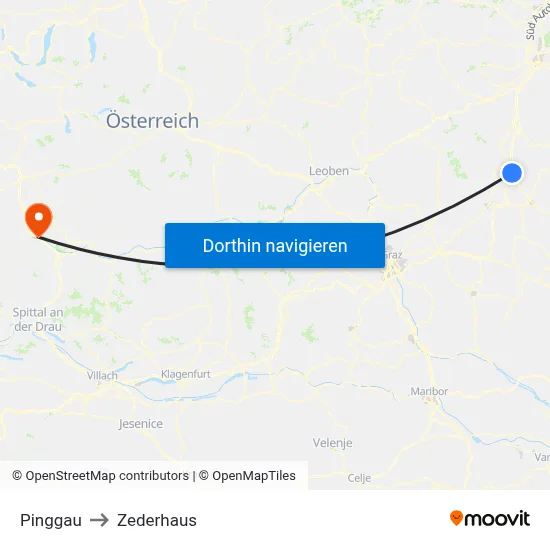Pinggau to Zederhaus map