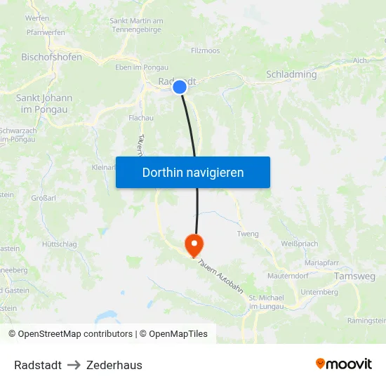 Radstadt to Zederhaus map