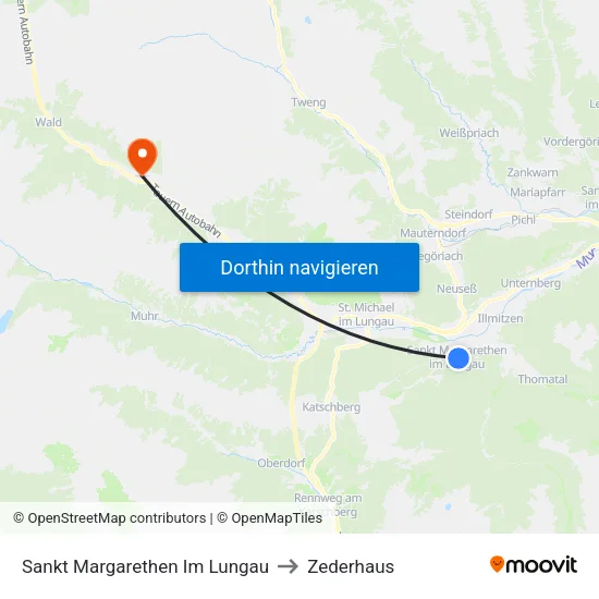 Sankt Margarethen Im Lungau to Zederhaus map