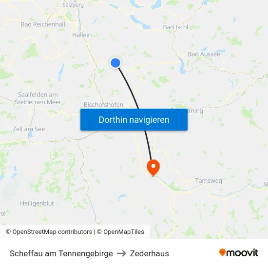 Scheffau am Tennengebirge to Zederhaus map