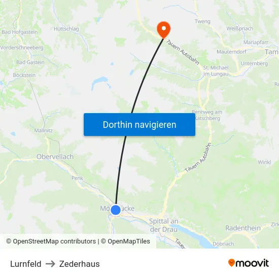 Lurnfeld to Zederhaus map