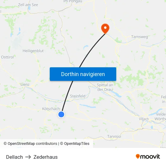Dellach to Zederhaus map