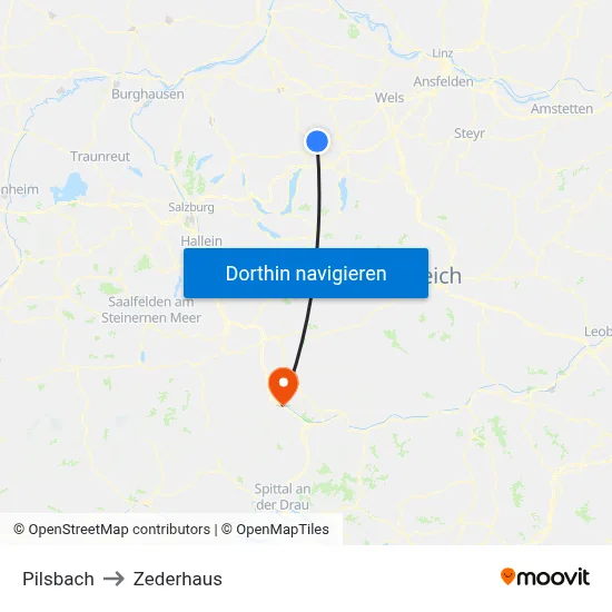 Pilsbach to Zederhaus map