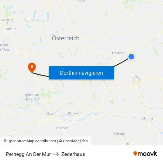 Pernegg An Der Mur to Zederhaus map