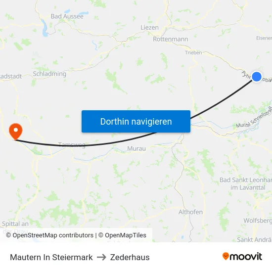 Mautern In Steiermark to Zederhaus map